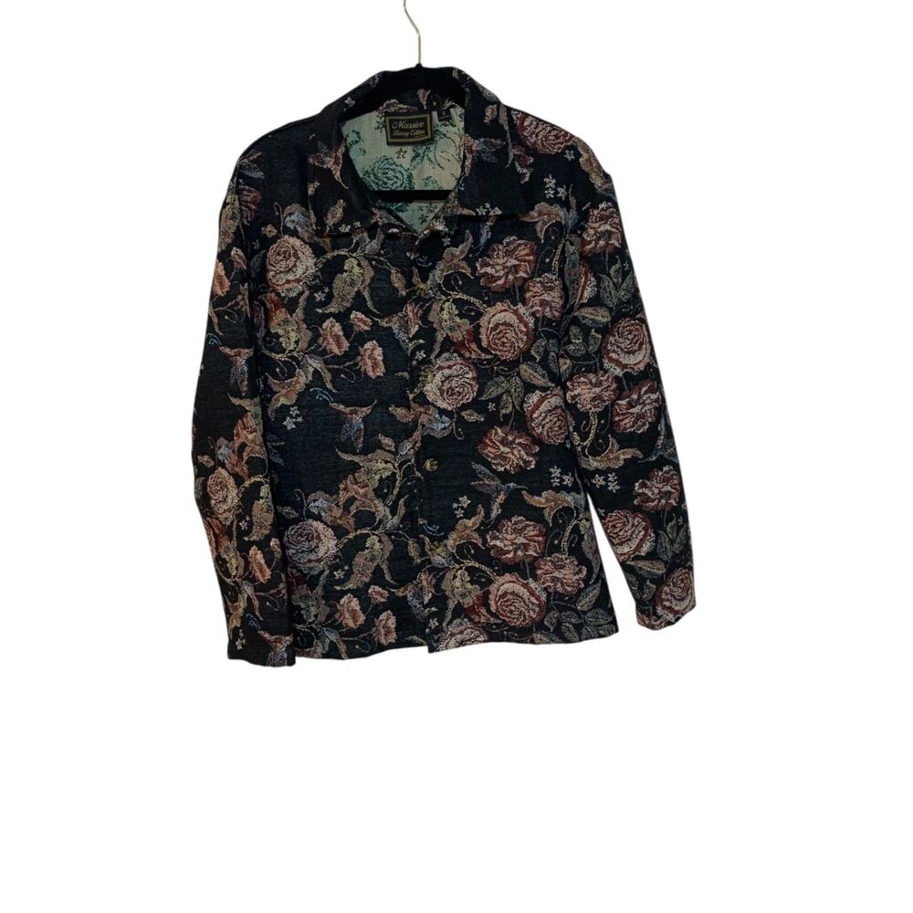 Womens Black Pink Floral Tapestry Jacket S Boho Dark Romantic Whimsigoth Party